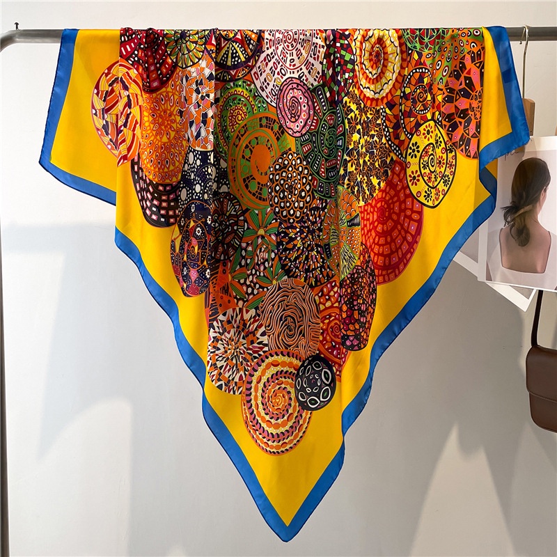 Khăn Quàng Cổ Chống Nắng Mùa Hè Bằng Lụa Satin Kích Thước Lớn 110cm In Họa Tiết Thổ Cẩm Thời Trang Cho Nữ Sự Bảo