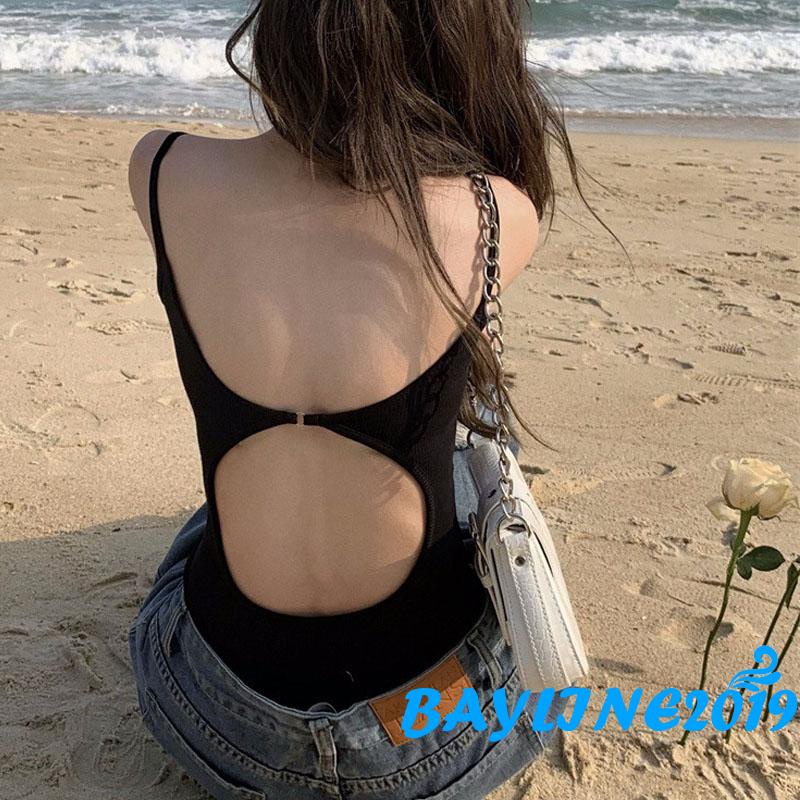 Áo Liền Quần Hai Dây Màu Trơn Hở Lưng Gợi Cảm Cho Nữ