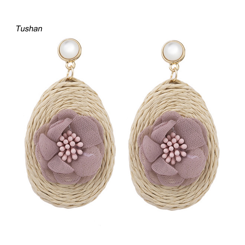 1 Đôi Bông Tai Bện Hình Hoa Phong Cách Retro Thanh Lịch Dành Cho Nữ