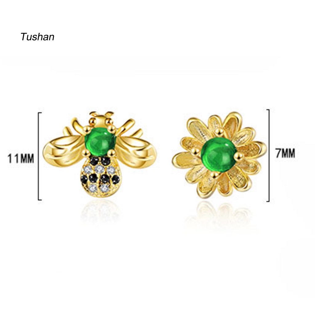 1 Đôi Bông Tai Hình Ong Và Hoa Hướng Dương Đính Đá Dễ Thương