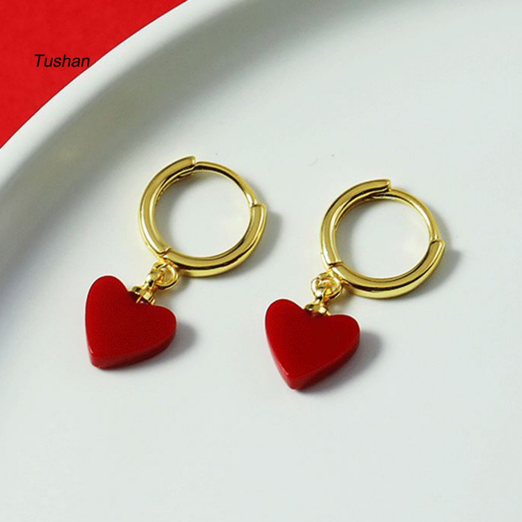 1 Đôi Bông Tai Hình Trái Tim Đỏ Viền Mịn Phong Cách Hàn Quốc Dành Cho Nữ