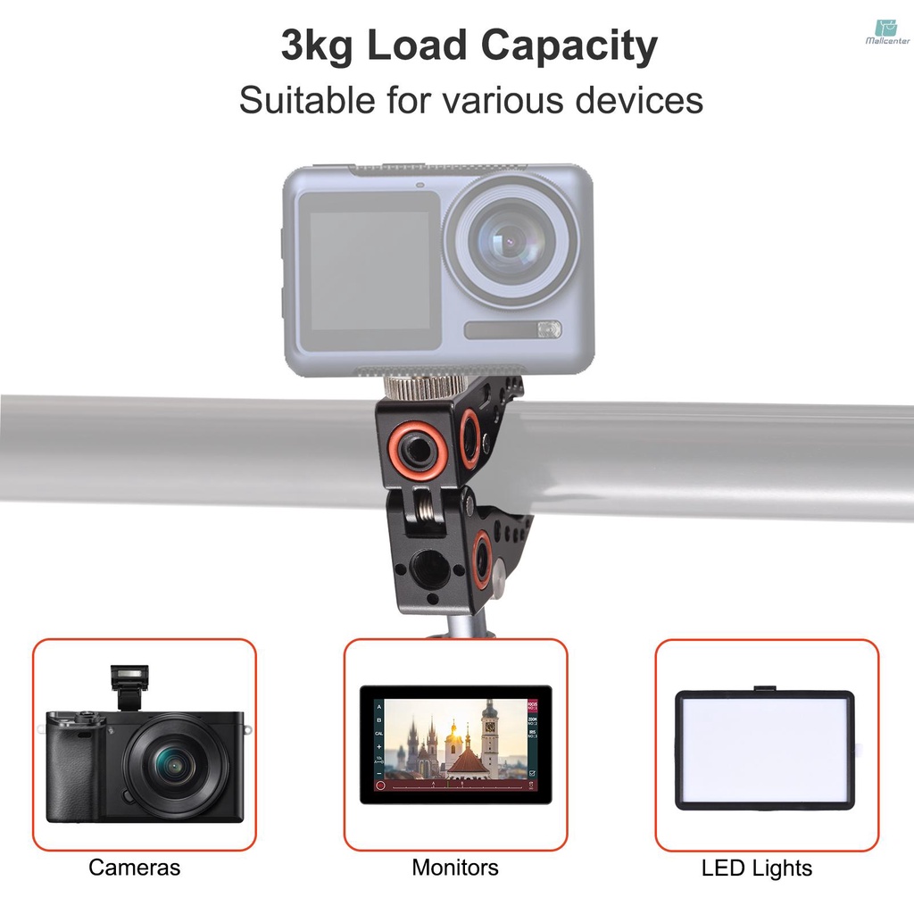 Andoer Super Clamp for Monitor LED Lights Flash Microphone Aluminum Alloy C Clamp Camera Clamp with 1/4 Inch &amp; 3/8 Inch Screws Photography Accessories 3kg Load Capacity
