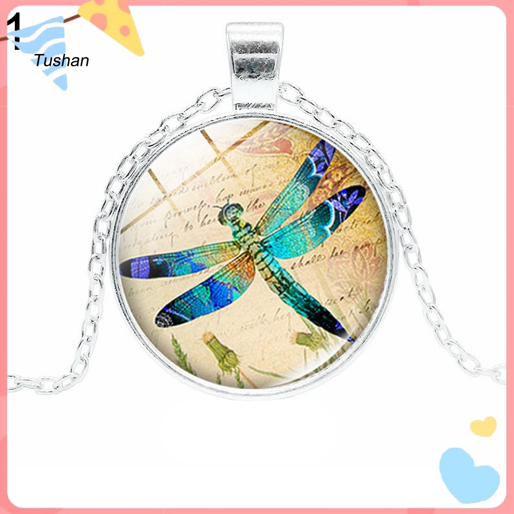 Vòng cổ / Móc Khóa Mặt Kính Cabochon Nhân Tạo Hình Chuồn Chuồn Cổ Điển Cho Nữ