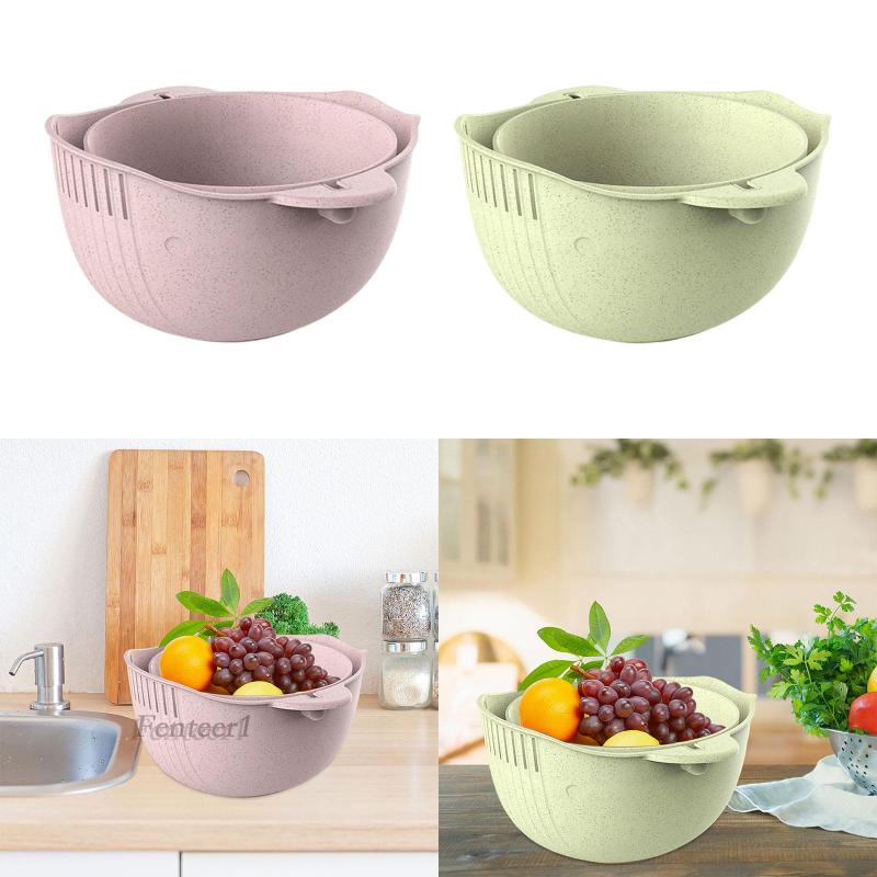 [Fenteer1] Rổ Rửa Trái Nho Pasta Pasta Hai Lớp Thoát Nước Có Thể Xoay