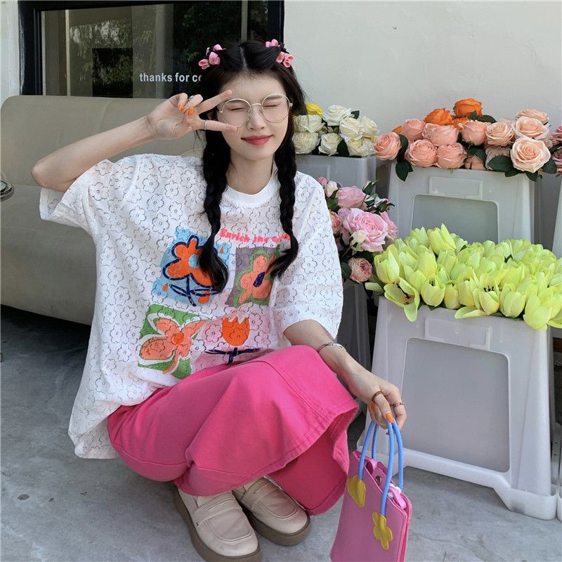 Áo Thun Tay Ngắn Dáng Rộng In Hoa 150KG Thời Trang Cho Nữ