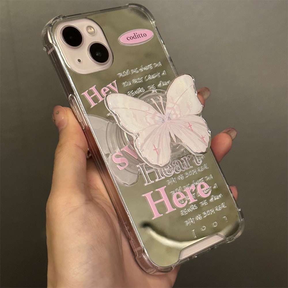 Ốp Điện Thoại TPU Mềm Gắn Gương Hình Bướm 3D Cho iPhone 11 14 Pro Max 13 12 11 Pro Max X XS XR 7 8 Plus
