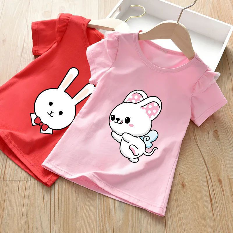 Áo Thun 100% Cotton Tay Ngắn Cổ Tròn In Họa Tiết Hoạt Hình Thời Trang Mùa Hè 2023 Cho Bé Gái