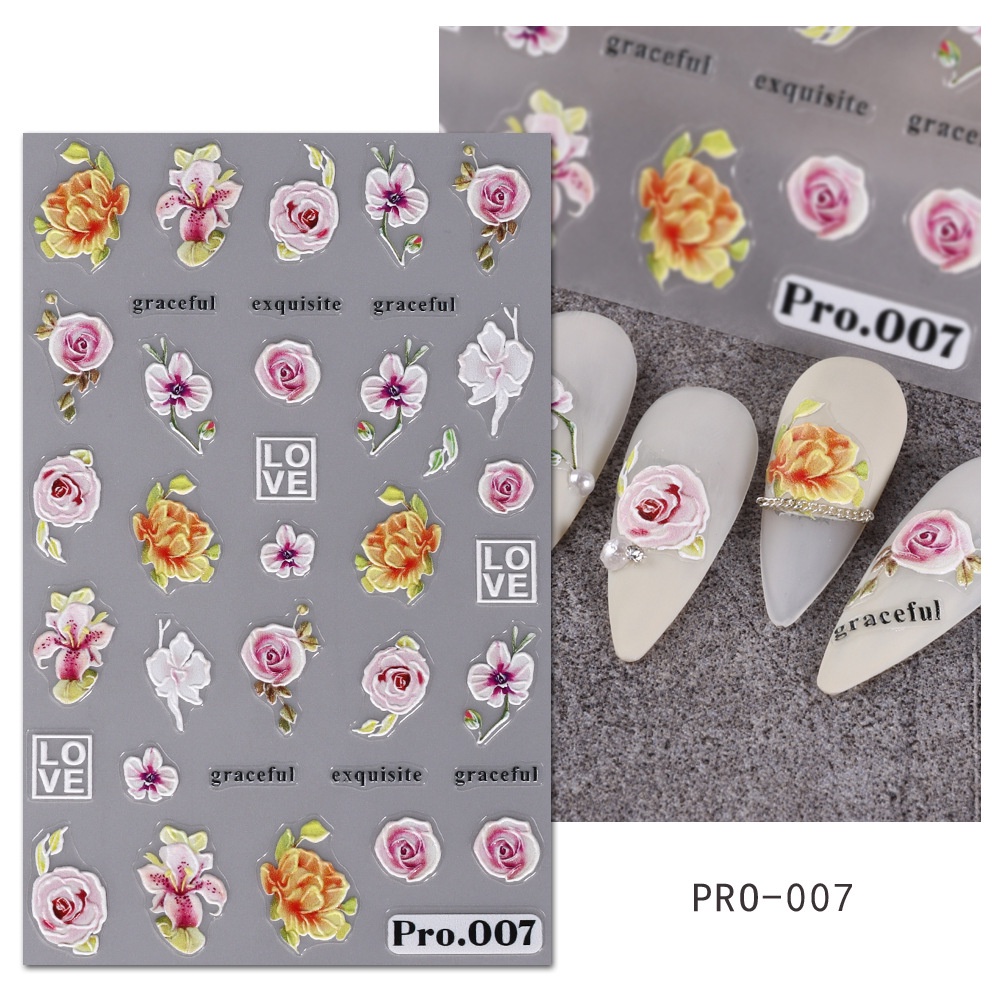 Miếng Dán Trang Trí Móng Tay 5D Tự Dính Họa Tiết Hoa Mẫu Đơn / Hoa Cúc Xinh Xắn