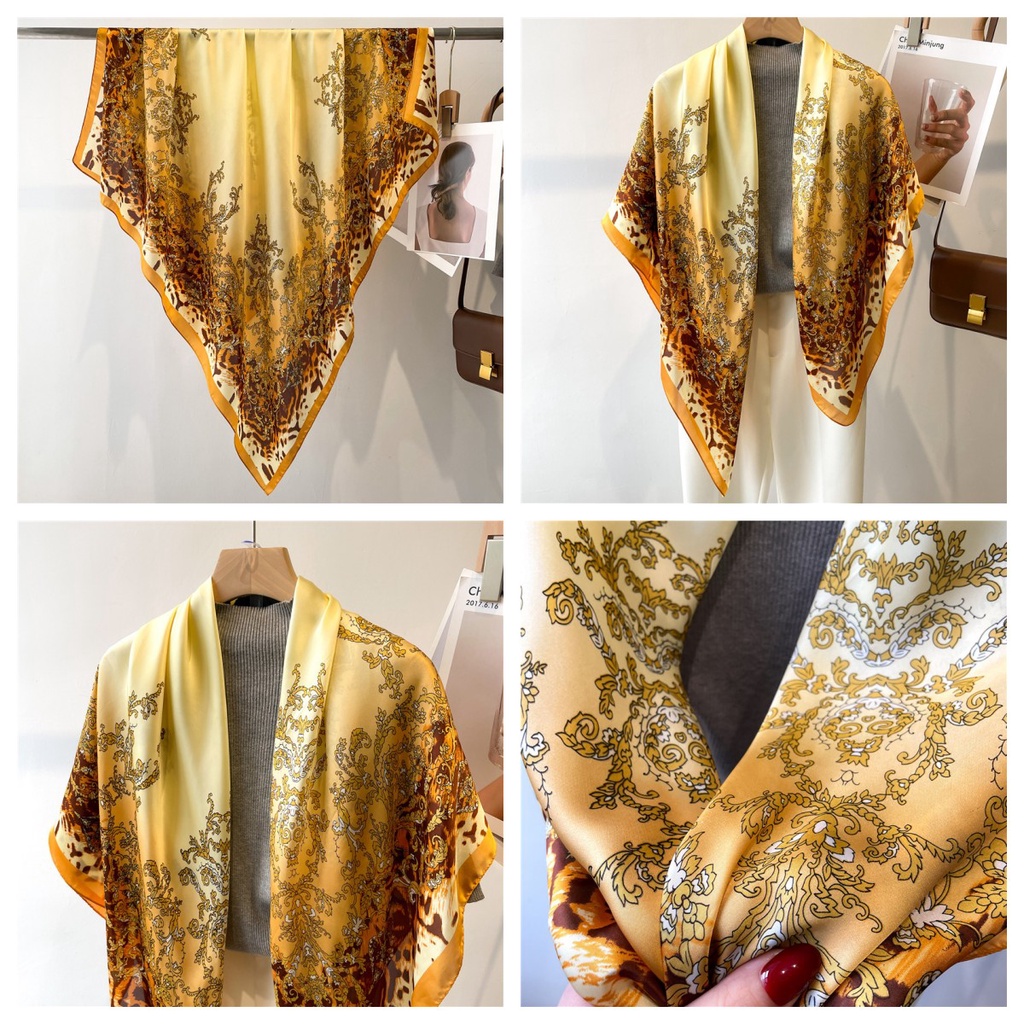 Khăn Quàng Cổ Hình Vuông Cỡ Lớn 110cm Chất Liệu Lụa Satin Phong Cách Retro Thời Trang Cho Nữ