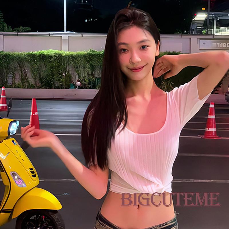 Áo Thun Ngắn Tay Cổ Chữ U Thắt Nút Thời Trang Mùa Hè Cho Nữ