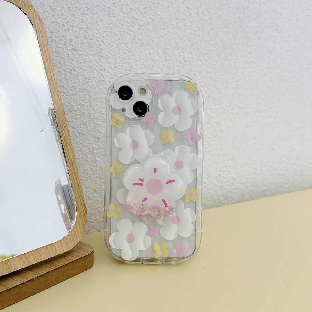 Ốp Điện Thoại TPU Dẻo Trong Suốt Họa Tiết Hoa Nhỏ Xinh Kèm Giá Đỡ Chống Sốc Cho iPhone 13 12 11 Pro Max 14 Plus