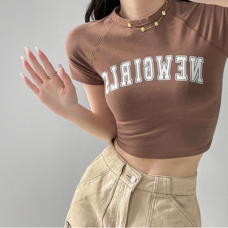 Áo baby tee Thun croptop nữ Ngắn Tay In Chữ Phong Cách Âu Mỹ Thời Trang Mùa Hè Mới Cho Nữ