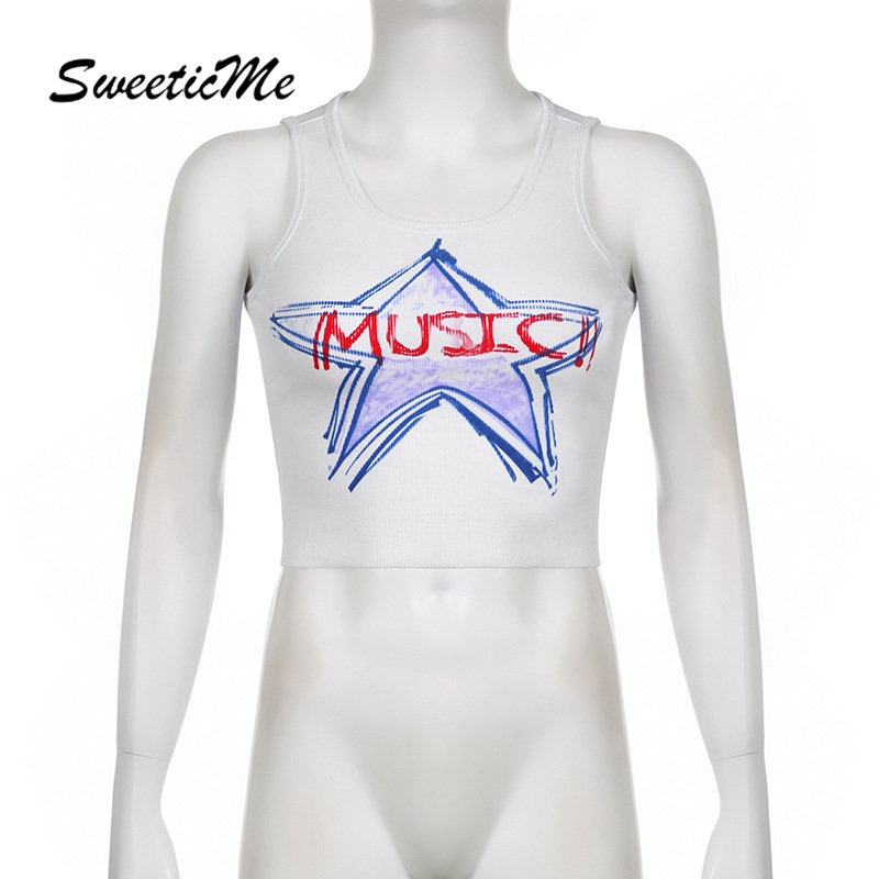 Áo Tank Top Cổ Tròn Dáng Ôm In Họa Tiết Thời Trang 2023 Cho Bạn Gái