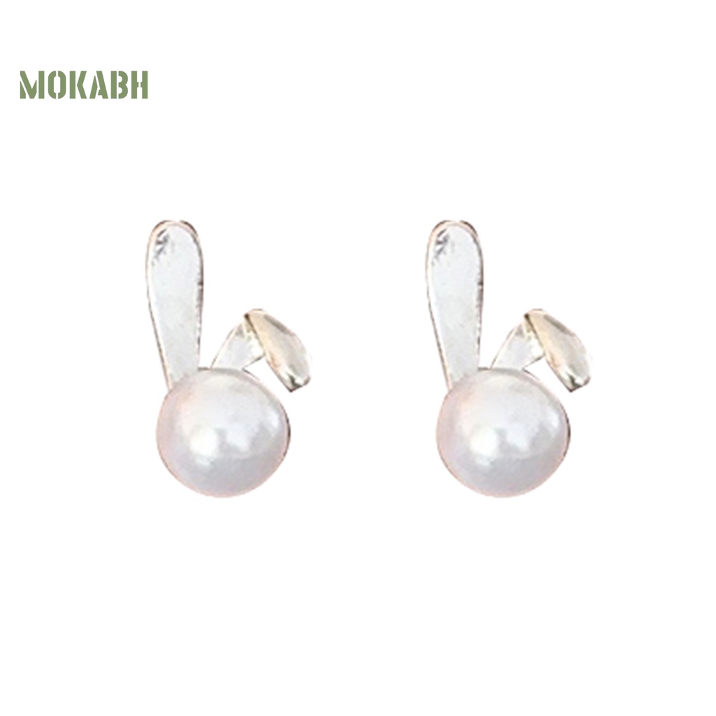 1 Đôi Bông Tai Hình Thỏ Đính Ngọc Trai Giả Bằng Hợp Kim Thời Trang Dành Cho Nữ
