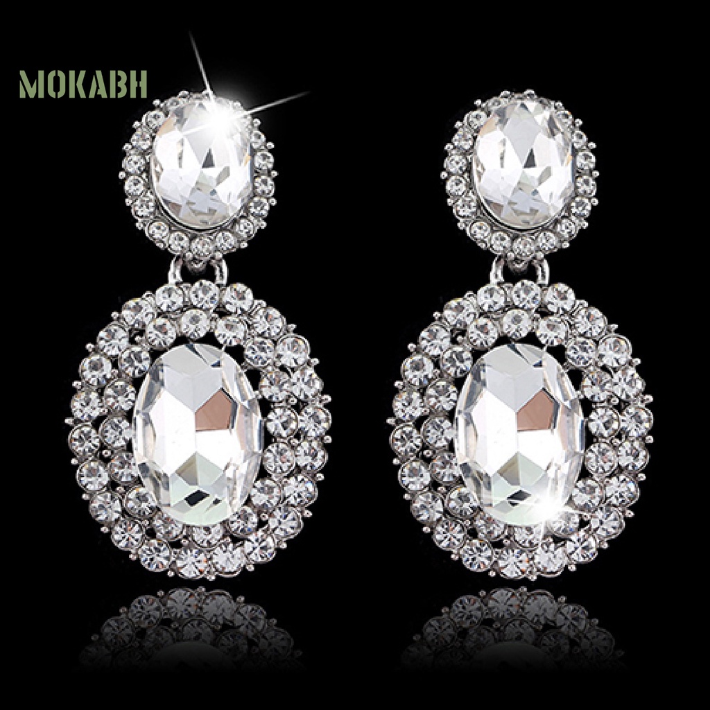 1 Đôi Bông Tai Oval Đính Đá Sang Trọng Phong Cách Retro