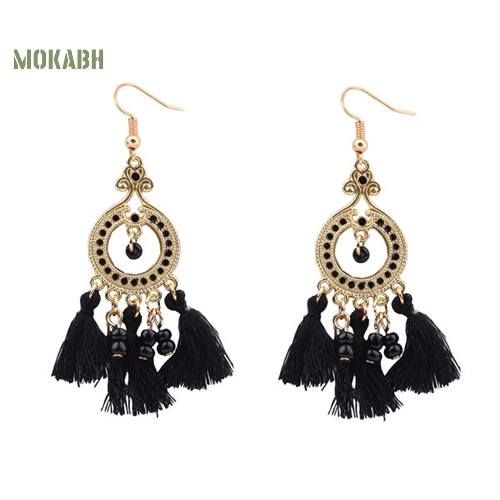 Bông Tai Móc Tua Rua Dáng Dài Bằng Hợp Kim Phong Cách Bohemian Tinh Tế Thời Trang Cho Nữ