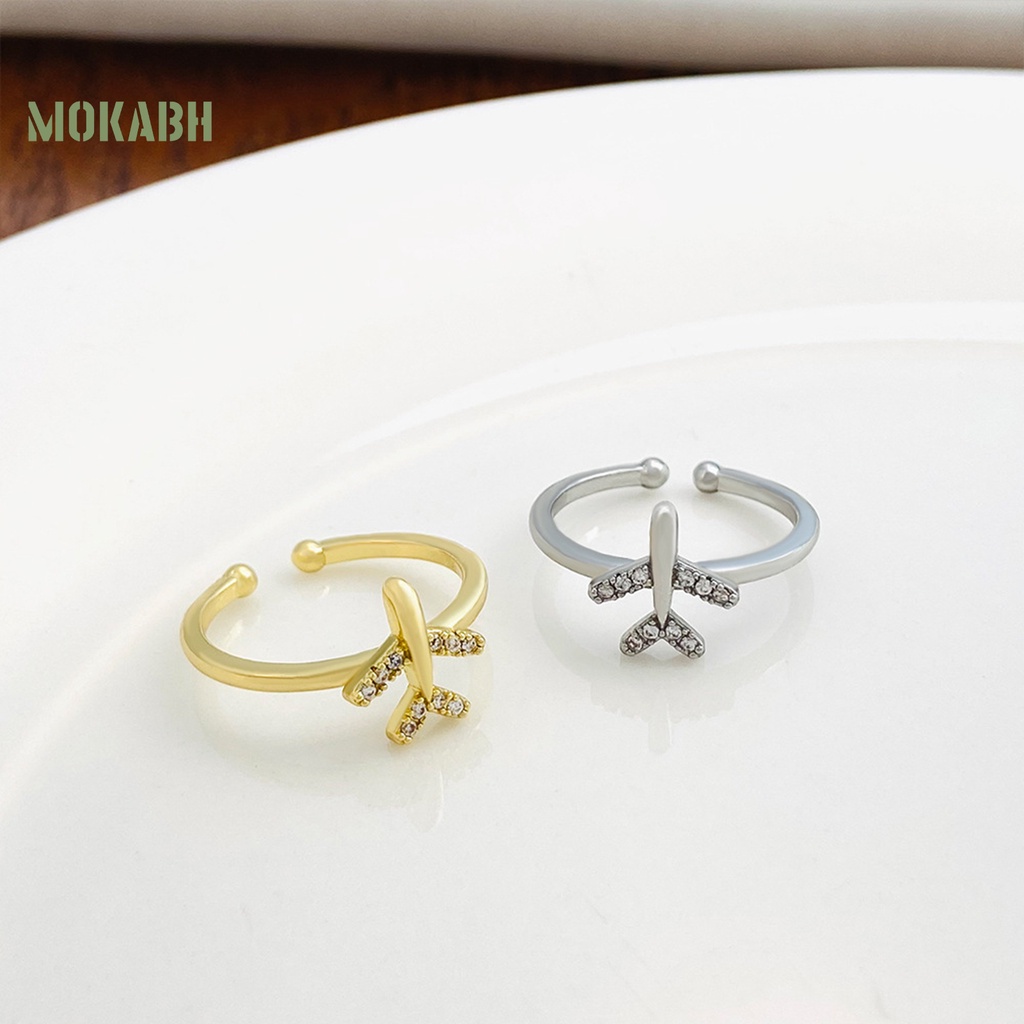 [Mới] Nhẫn Hở Hình Máy Bay Bằng Kim Loại Lấp Lánh Có Thể Điều Chỉnh