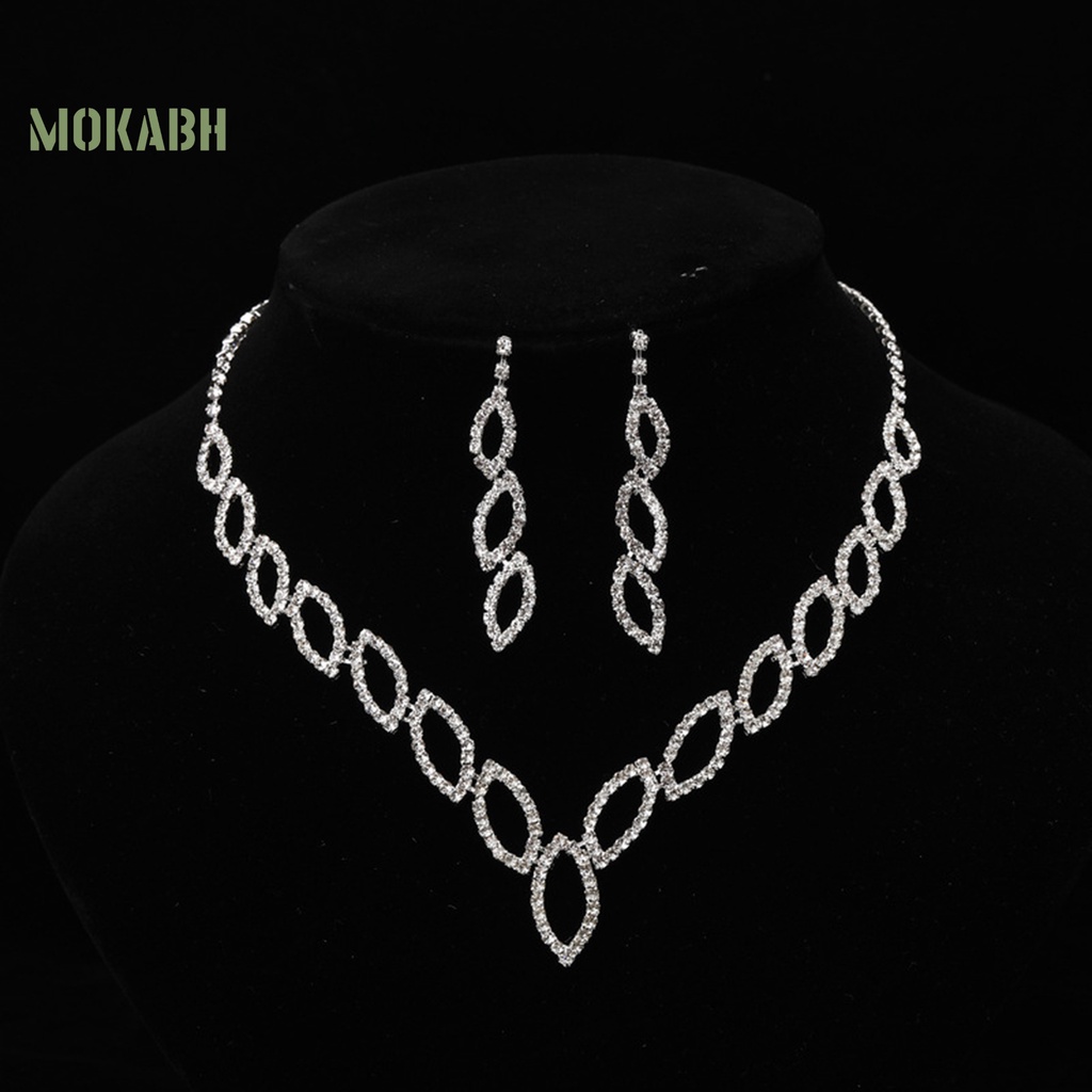 1 Bộ Vòng cổ + Bông Tai Hình Chiếc Lá Đính Đá Lấp Lánh Sang Trọng