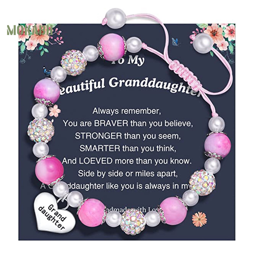 [Mới] Vòng Tay Dây Tua Rua Dài Đính Đá Ngọc Trai Giả Màu Tương Phản Chữ Chạm Khắc Lấp Lánh Có Thể Điều Chỉnh