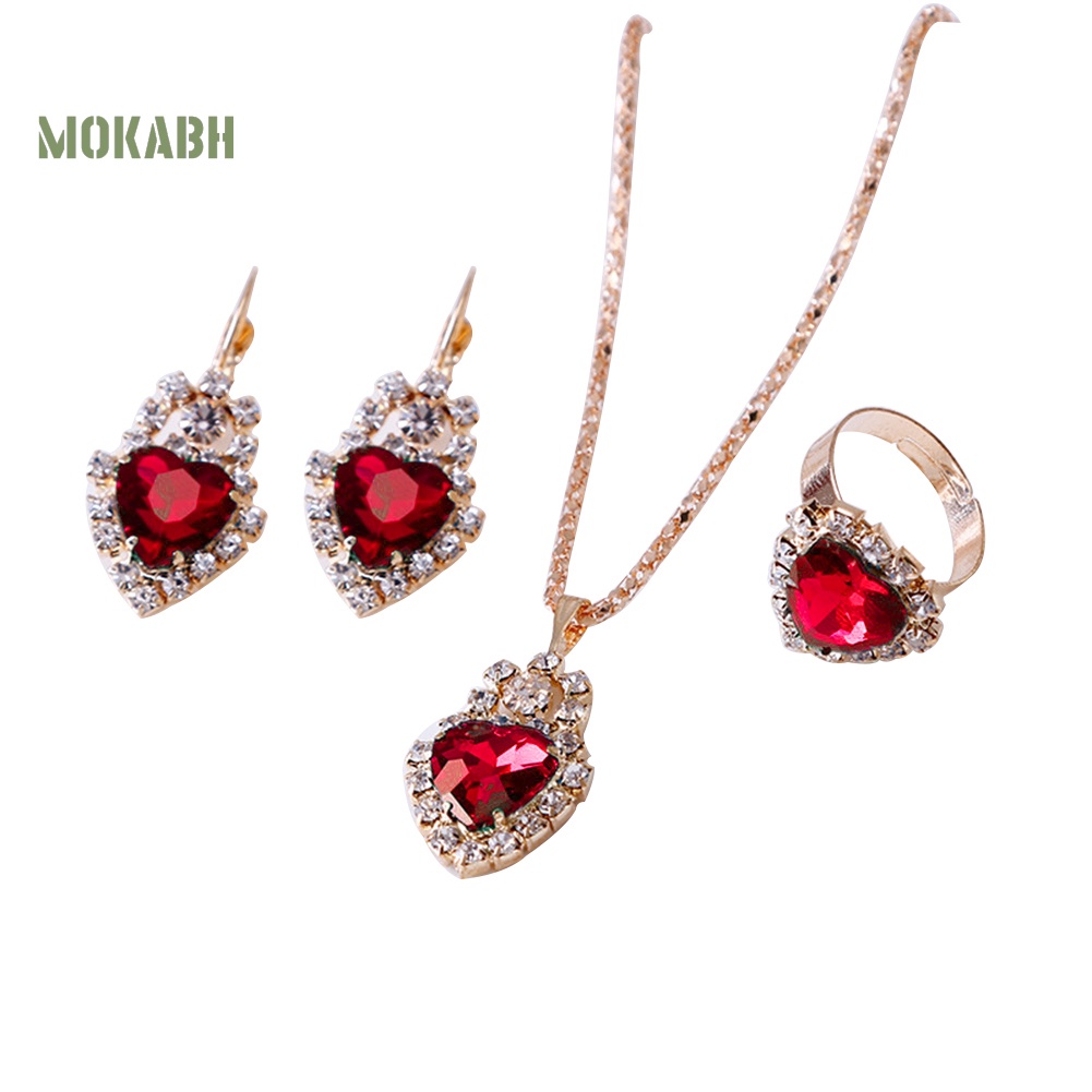 Vòng cổ / Bông Tai / Nhẫn Hình Trái Tim Đính Đá Lấp Lánh Thời Trang Cho Nữ