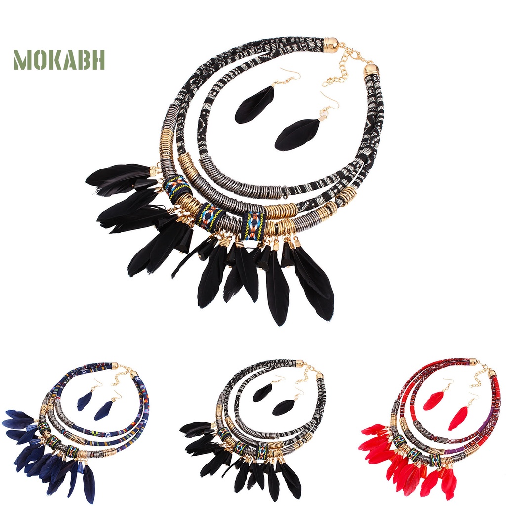 Set 2 Món Vòng cổ + Bông Tai Nhiều Tầng Phong Cách Bohemian