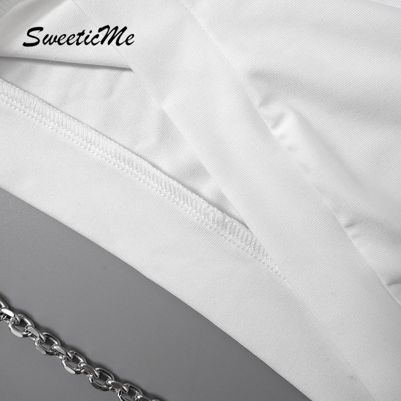 Áo Croptop Tay Ngắn Cổ Chữ U Màu Trơn Phối Dây Xích Thời Trang 2023 Cho Nữ