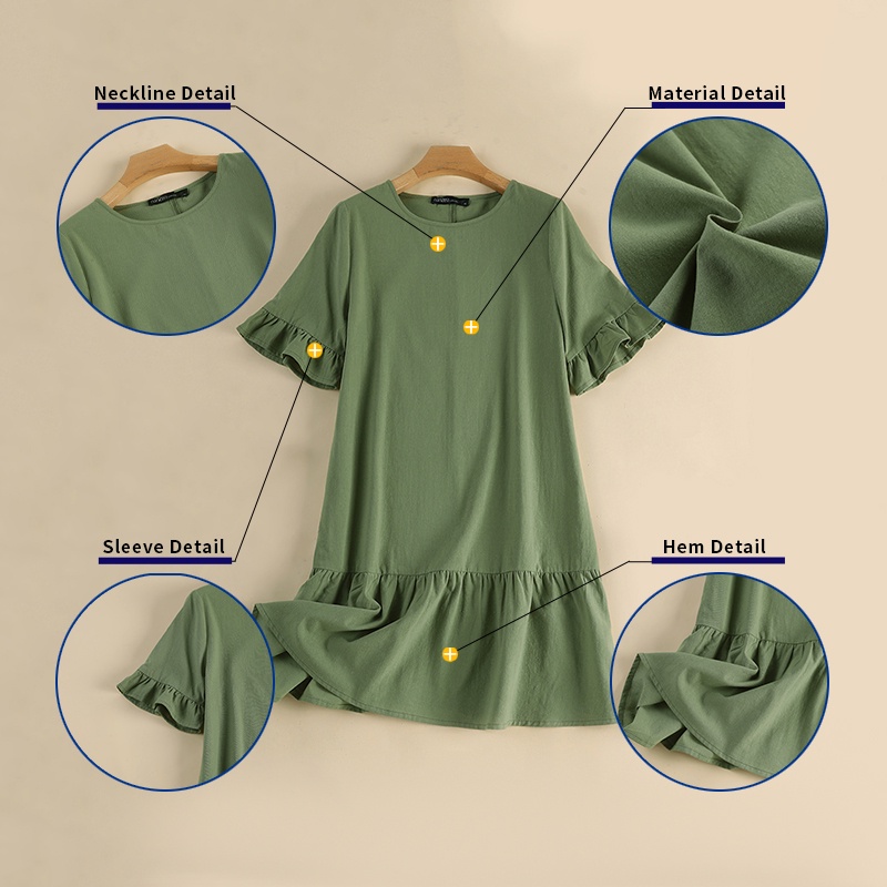 Đầm ZANZEA tay loe cổ tròn viền bèo phong cách vintage nữ tính