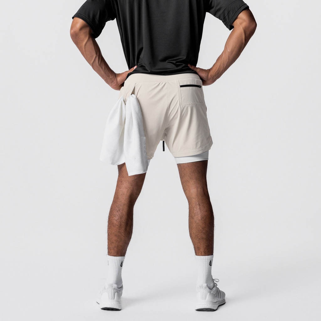 Quần Short Thể Thao Hai Lớp Bằng Nylon Co Giãn Khô Nhanh Màu Trơn Dành Cho Nam