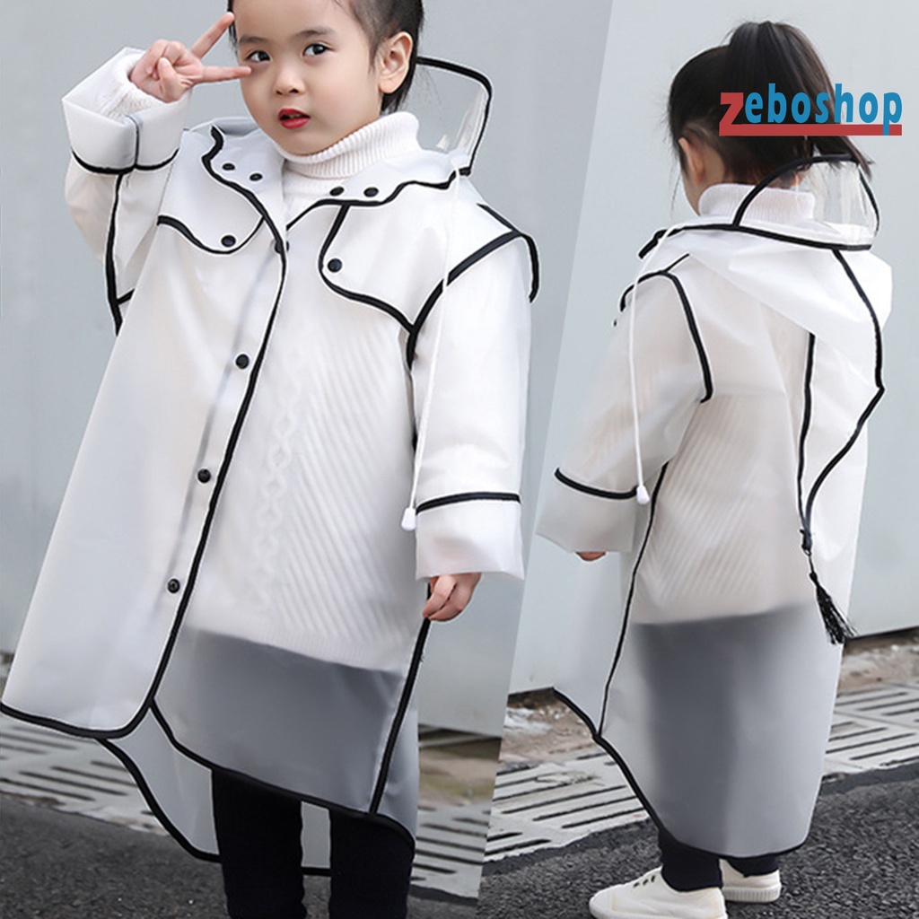 Áo Mưa EVA Trong Suốt Chống Thấm Nước Có Mũ Trùm Phối Dây Rút Tiện Lợi Dành Cho Bé