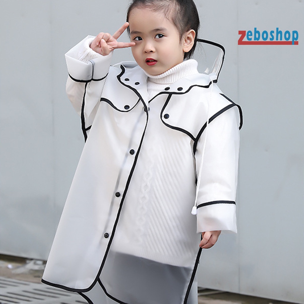 Áo Mưa EVA Trong Suốt Chống Thấm Nước Có Mũ Trùm Phối Dây Rút Tiện Lợi Dành Cho Bé