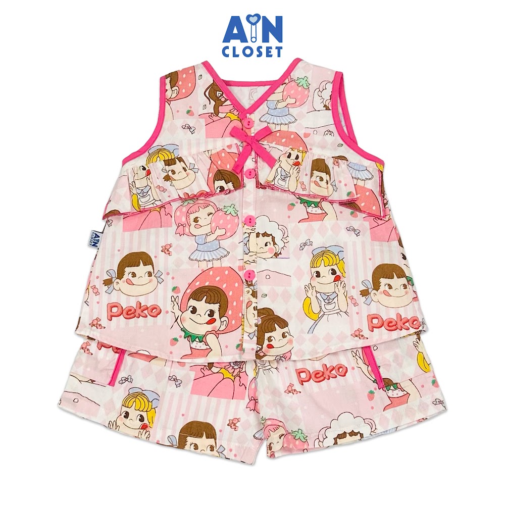 Bộ quần áo Ngắn bé gái họa tiết Peko Chan hồng cotton - AICDBGXMHUPJ - AIN Closet
