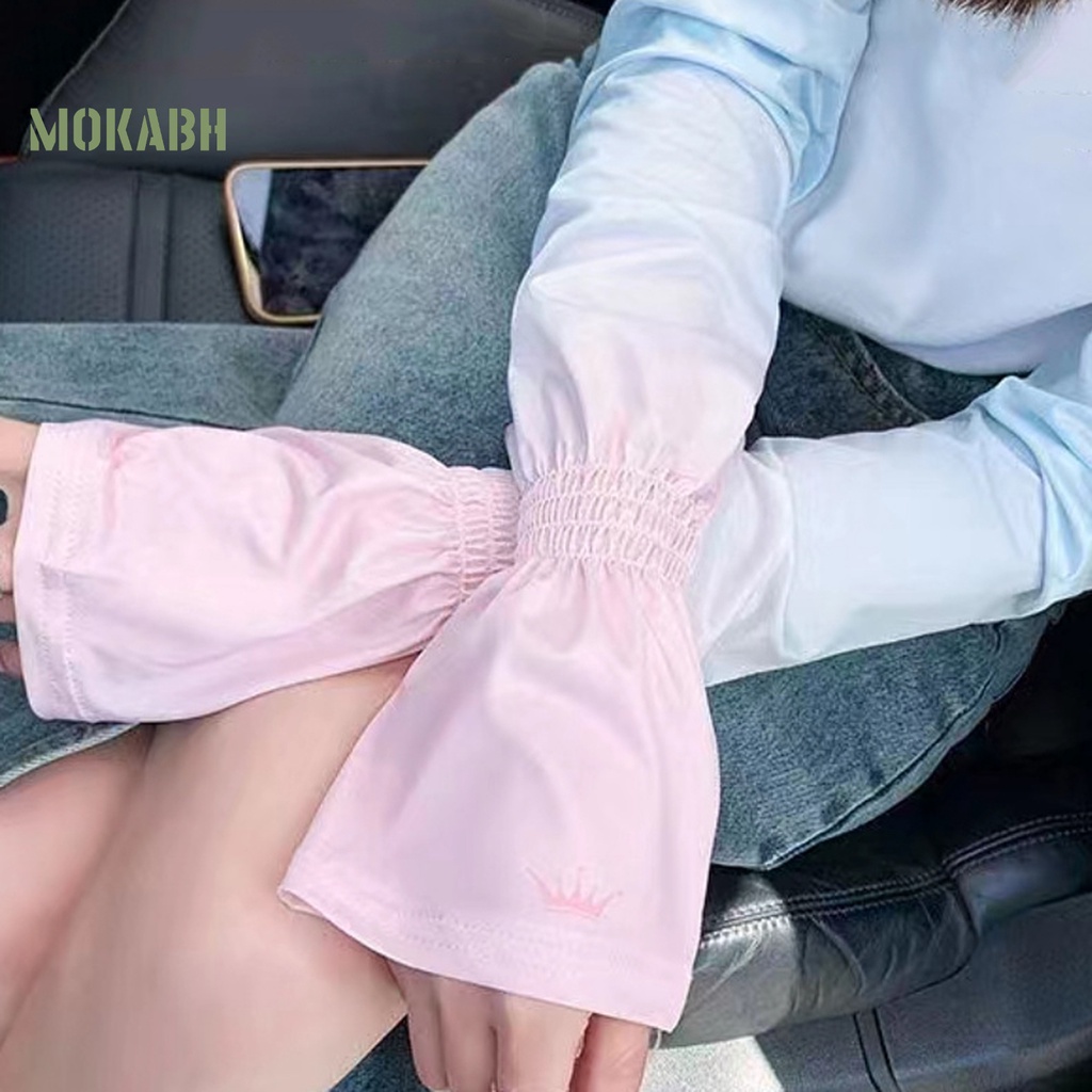 1 Cặp Ống Tay Áo Bằng Lụa Lạnh Co Giãn Họa Tiết Vương Miện Màu Sắc Gradient