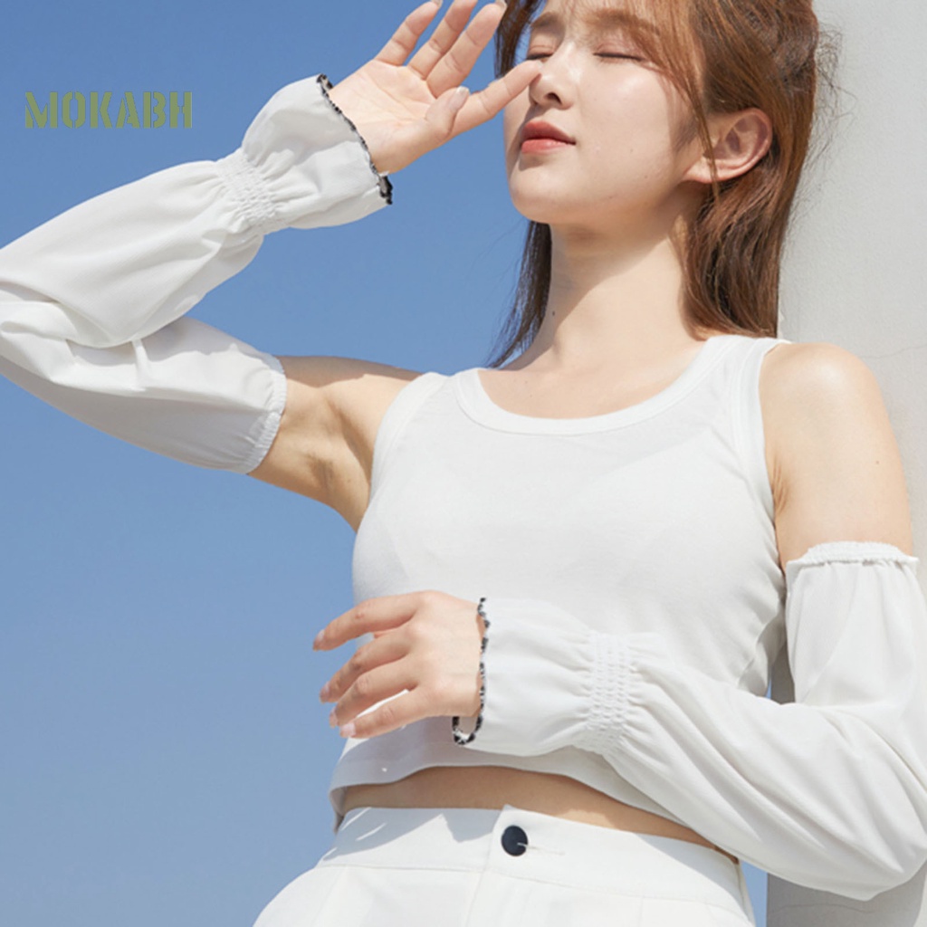 1 Cặp Ống Tay Áo Bằng Lụa Lạnh Mỏng Co Giãn Dành Cho Nữ Lái Xe