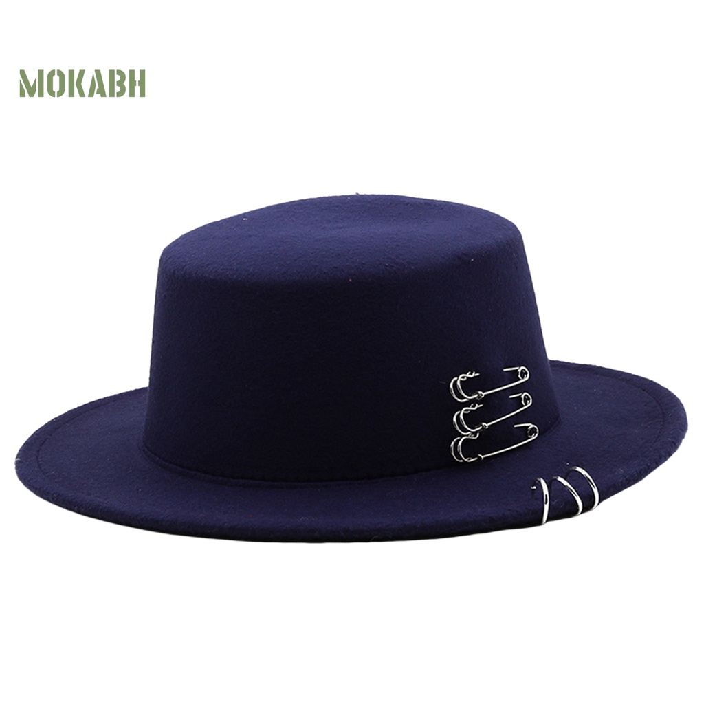 [Mok Abh] Mũ Fedora Len Chống Nắng Vành Phẳng Màu Trơn Cổ Điển Trang Trí Cho Nam Và Nữ