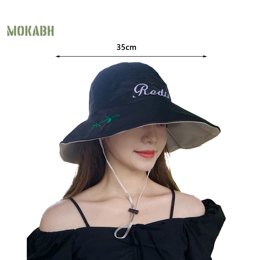 [Mok Abh] Nón Vành Tròn Dây Rút In Họa Tiết Cây Cối Và Chữ Cái Cho Nữ