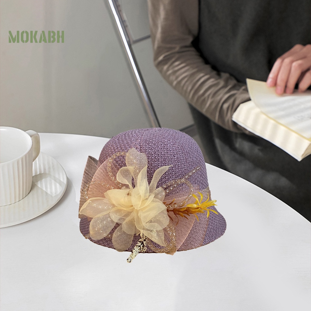 [Mok Abh] Mũ Vành Tròn Phối Lưới Họa Tiết Hoa Thời Trang Mùa Hè Cho Nữ