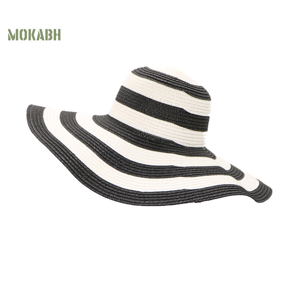 Nón Tai Bèo Rộng Vành Họa Tiết Sọc Màu Sắc Tương Phản Thời Trang Mùa Hè Cho Nữ