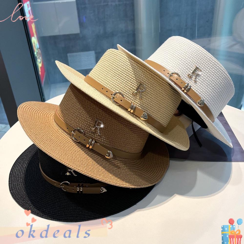 Mũ Cói Bucket Chống Nắng Có Khóa Kim Loại Chữ R Thời Trang Mùa Hè Cho Nữ