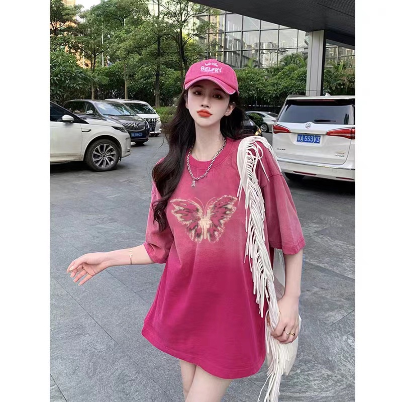 Áo Thun Tay Ngắn Cổ Tròn In Họa Tiết Màu gradient Thời Trang Mùa Hè Mới Cho Nữ