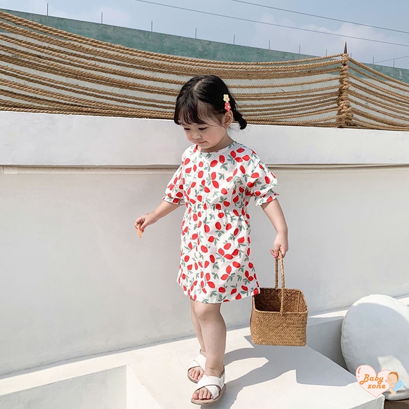 Đầm Công Chúa Chất Liệu Cotton Tay Ngắn In Hình Quả Cherry Dễ Thương Thời Trang Mùa Hè Cho Bé Gái