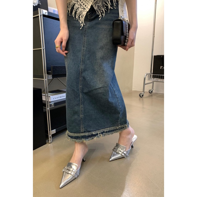 Giày Cao Gót Mũi Nhọn Phong Cách punk Pháp Thời Trang Hè Thu 2023