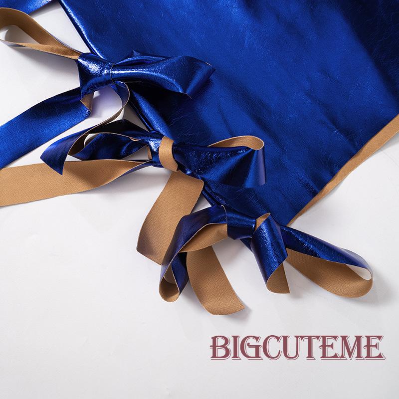 [] - Chân Váy Mini Ôm Dáng Thắt Nơ Hông Màu Xanh Dương Ánh Kim Lấp Lánh Thời Trang Cho Nữ