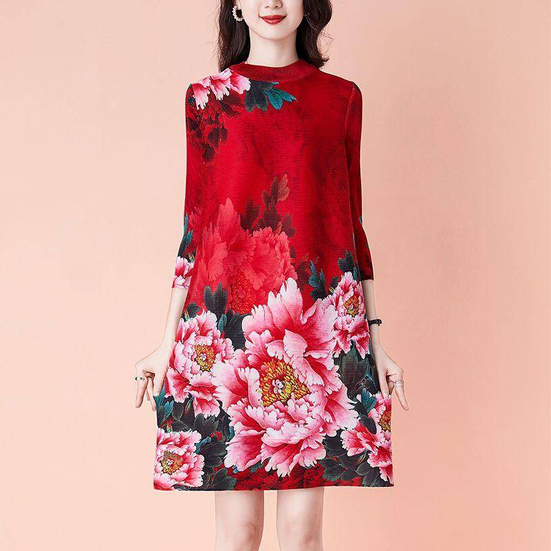 Đầm Dáng Rộng Xếp Ly In Họa Tiết Hoa Phong Cách Dân Tộc Thời Trang Mùa Xuân 2023 Dành Cho Nữ