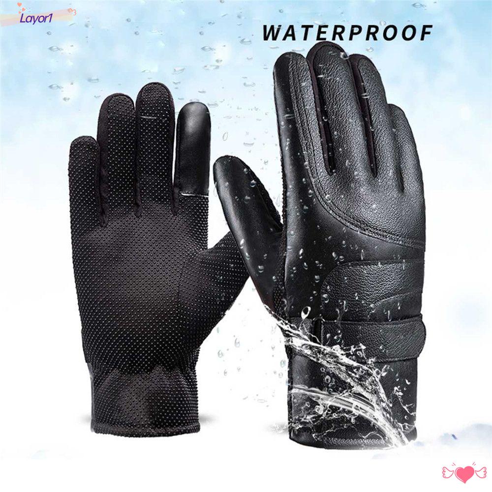 Găng Tay Trượt Tuyết Da LAYOR1 Lót Nhung Chống Thấm Nước Có Thể Chạm Màn Hình Cảm Ứng