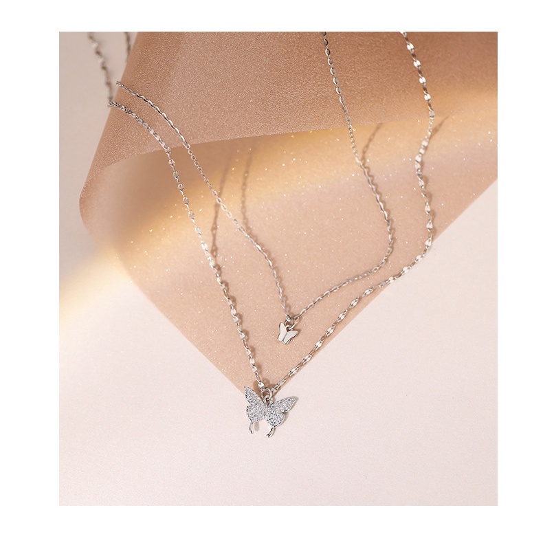 Vòng cổ Hai Lớp Mặt Hình Bướm Đính Đá Lấp Lánh Thời Trang Cho Nữ