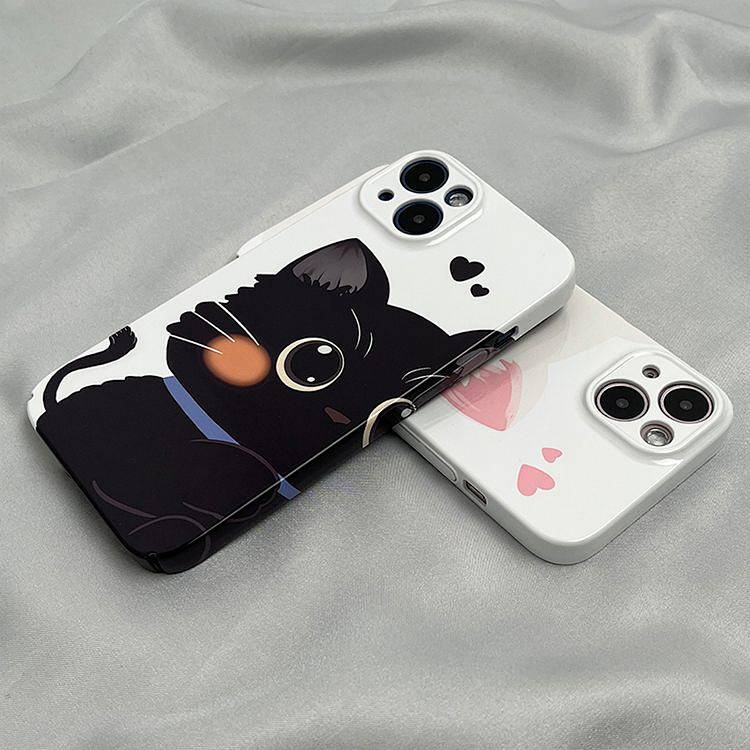 Ốp Điện Thoại Cứng In Hình Mèo Trắng Đen Cho iphone 14 13 12 11 pro max 7 8 plus x xs xr xsmax
