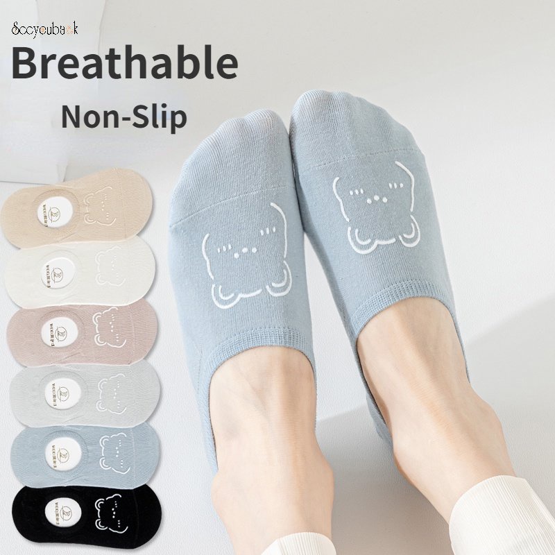 Đôi Vớ Thuyền Thoáng Khí In Hình Gấu Dễ Thương Cho Nữ