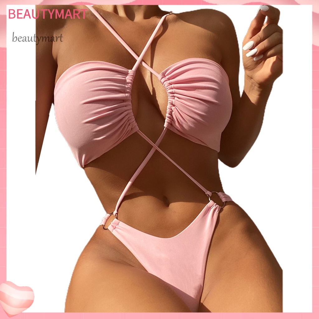 [beautymart] Bộ Đồ Bơi Co Giãn Dây Chéo Lưng Thoải Mái Thời Trang Mùa Hè Cho Nữ