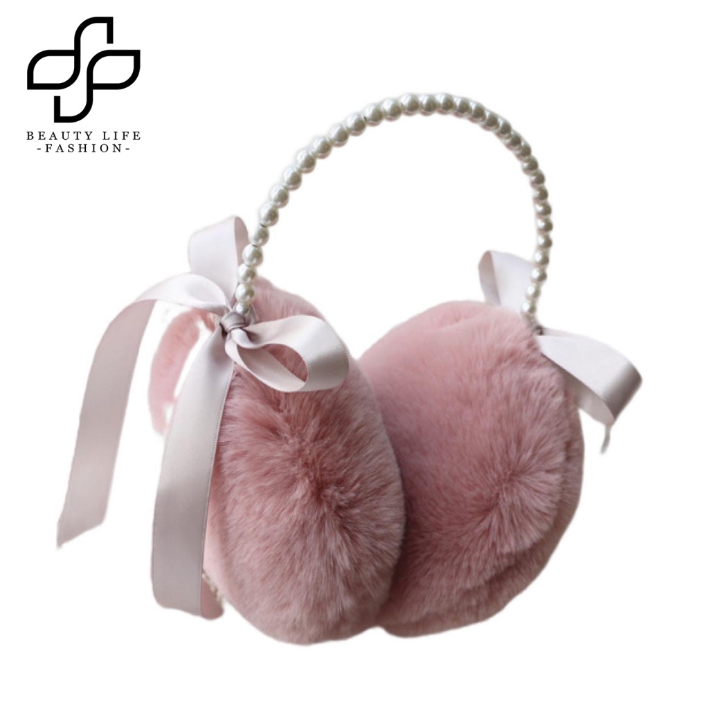 Chụp Tai Giữ Ấm Đính Nơ Và Ngọc Trai Giả Thời Trang Thu Đông Cho Nữ