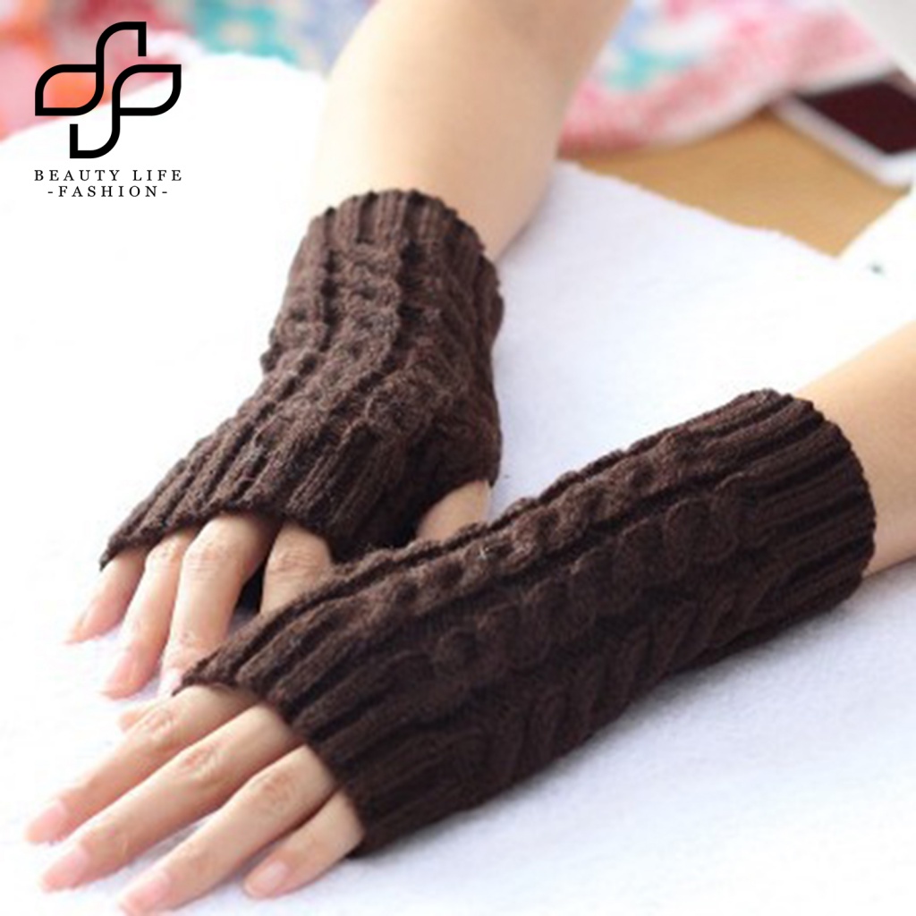 Găng Tay Len Dài Hở Ngón Dày Dặn Giữ Ấm Mùa Đông Cho Nam Và Nữ